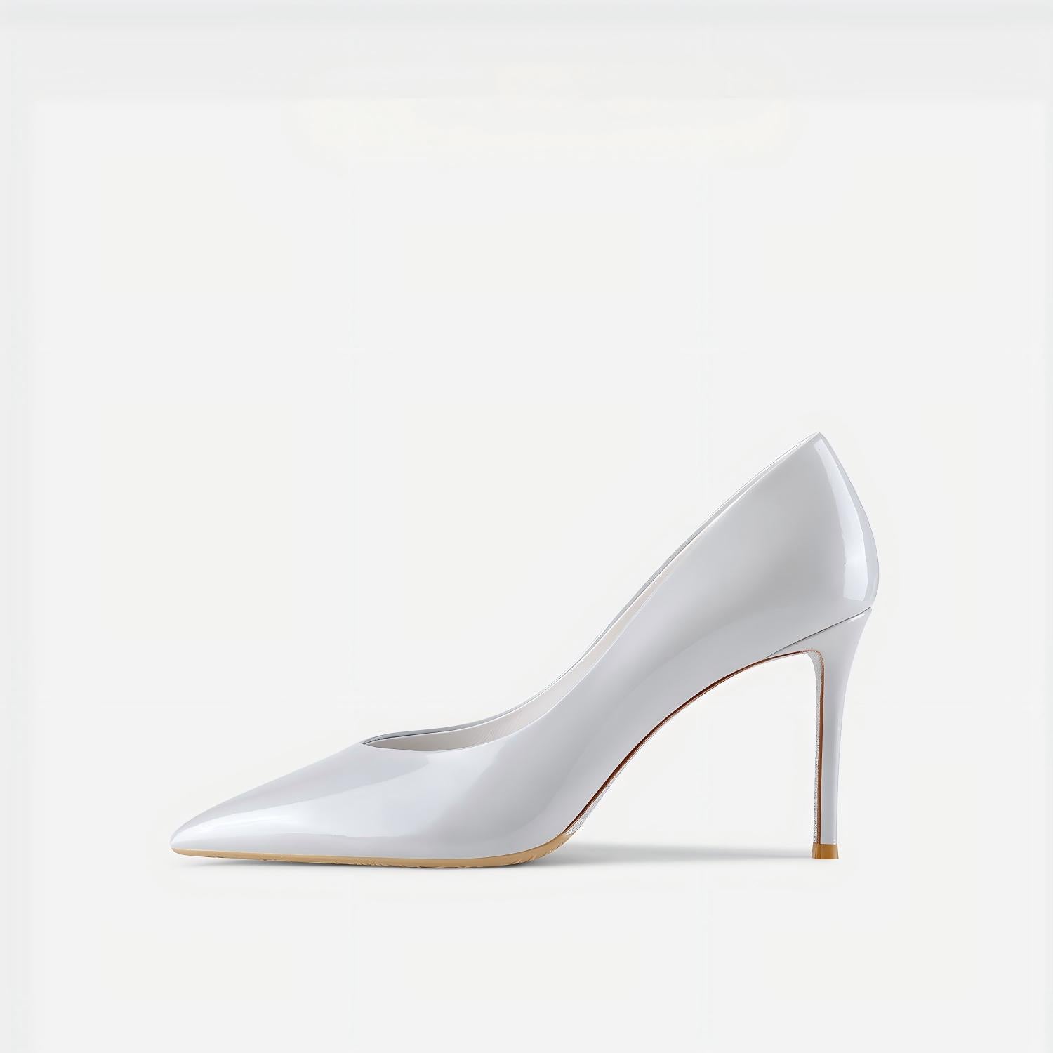 Grey Patent Leather Pointed‑Toe Stiletto Pumps