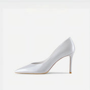 Grey Patent Leather Pointed‑Toe Stiletto Pumps