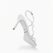 White Rhinestone Ankle Wrap Stiletto Heel Sandals