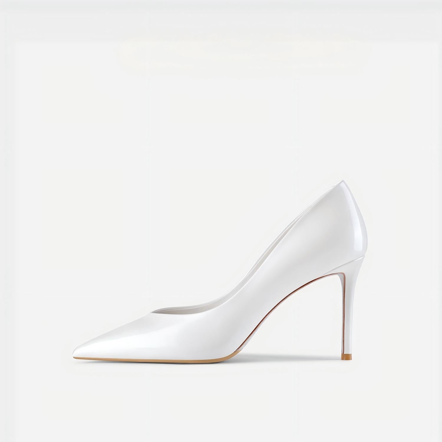 White Patent Leather Pointed-Toe Stiletto Pumps
