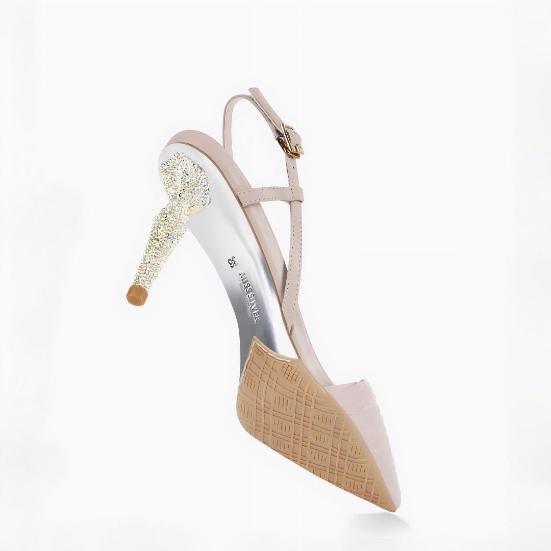 Rhinestone Heel Ruched Slingback Pumps