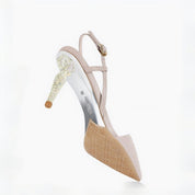 Rhinestone Heel Ruched Slingback Pumps