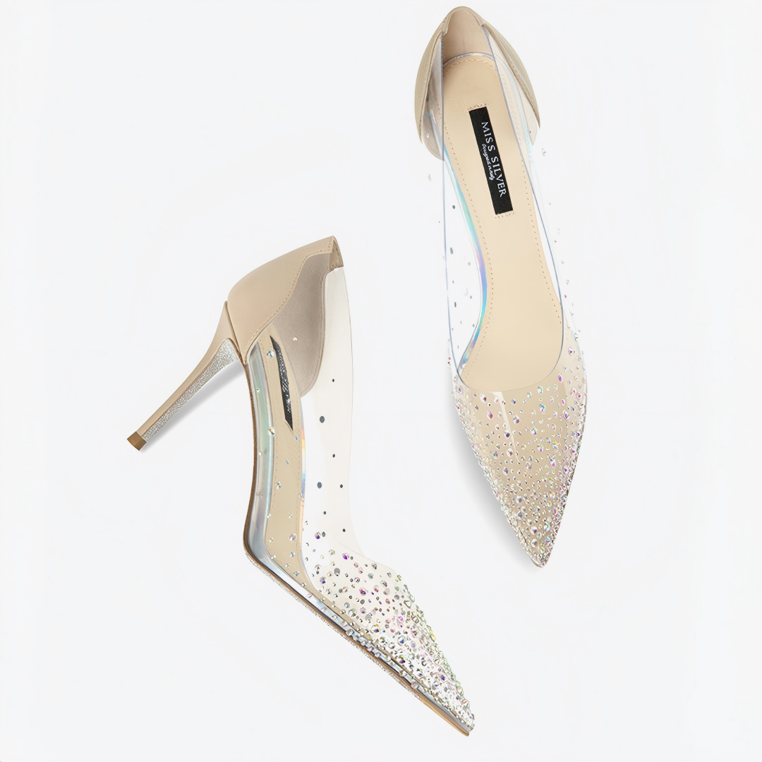 Nude/Clear PVC Rhinestone Pointed Toe Stiletto Pumps