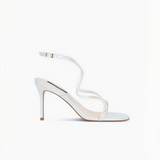 White Rhinestone Ankle Wrap Stiletto Heel Sandals