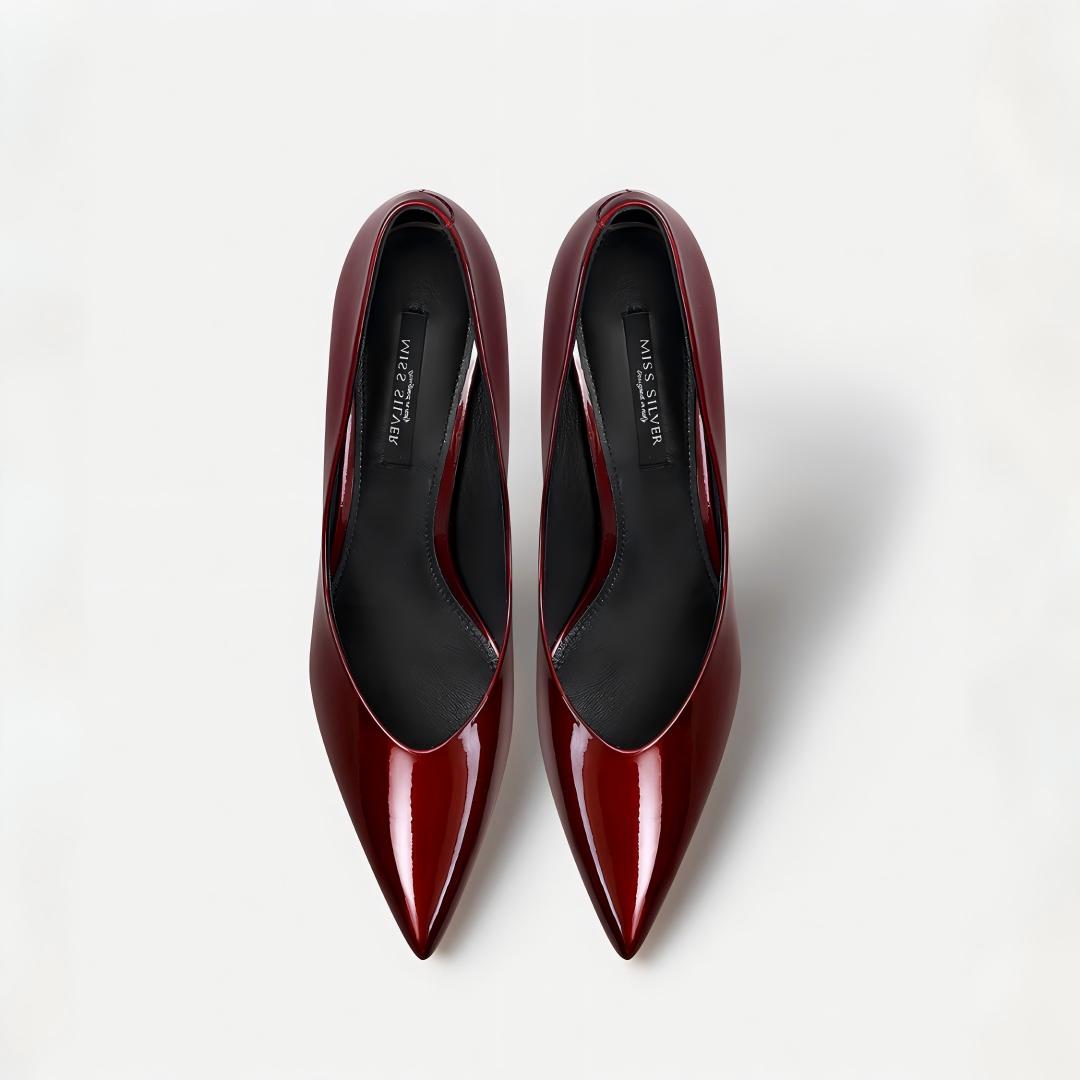Cherry Red Patent Leather Pointy Toe Stiletto Pumps