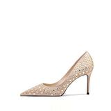 Champagne Silk Rhinestone Pointed Toe Pumps