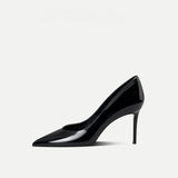 Black Patent Leather Pointed-Toe Stiletto Pumps
