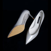 Grey Patent Leather Pointed‑Toe Stiletto Pumps