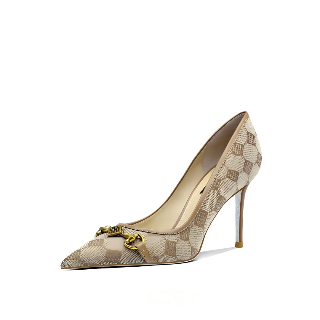 Horsebit Accent Monogram Print Pointed Toe Pumps