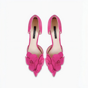 Fuchsia Pink Suede 3D Flower Appliqué Pointed Toe Stiletto Heels