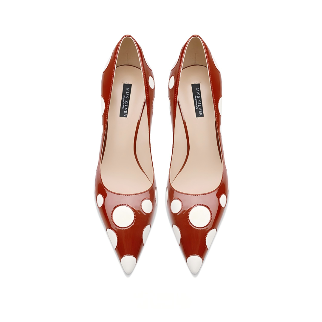 Red Patent Leather Polka Dot Pointed Toe Stiletto Pumps