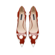 Red Patent Leather Polka Dot Pointed Toe Stiletto Pumps