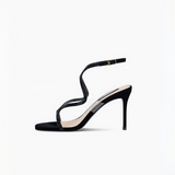 Black Rhinestone Ankle Strap Stiletto Heel Sandals