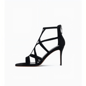 Suede Back Zip Caged Gladiator Stiletto Heel Sandals