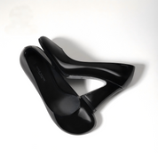 Black Patent Leather Block Heel Pumps with Polished Finish