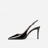 Black Patent Leather Pointed Toe Slingback Pumps