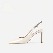 Off-White Patent Leather Pointed Toe Slingback Pumps