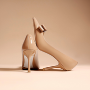 Nude Patent Leather Bow Pointed Toe Stiletto Pumps