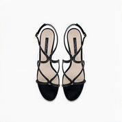 Black Rhinestone Ankle Strap Stiletto Heel Sandals