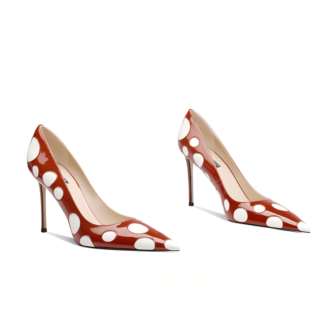 Red Patent Leather Polka Dot Pointed Toe Stiletto Pumps