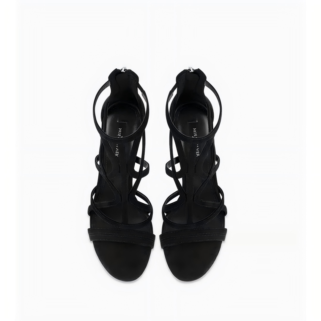 Suede Back Zip Caged Gladiator Stiletto Heel Sandals