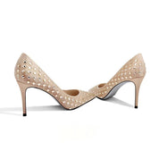 Champagne Silk Rhinestone Pointed Toe Pumps