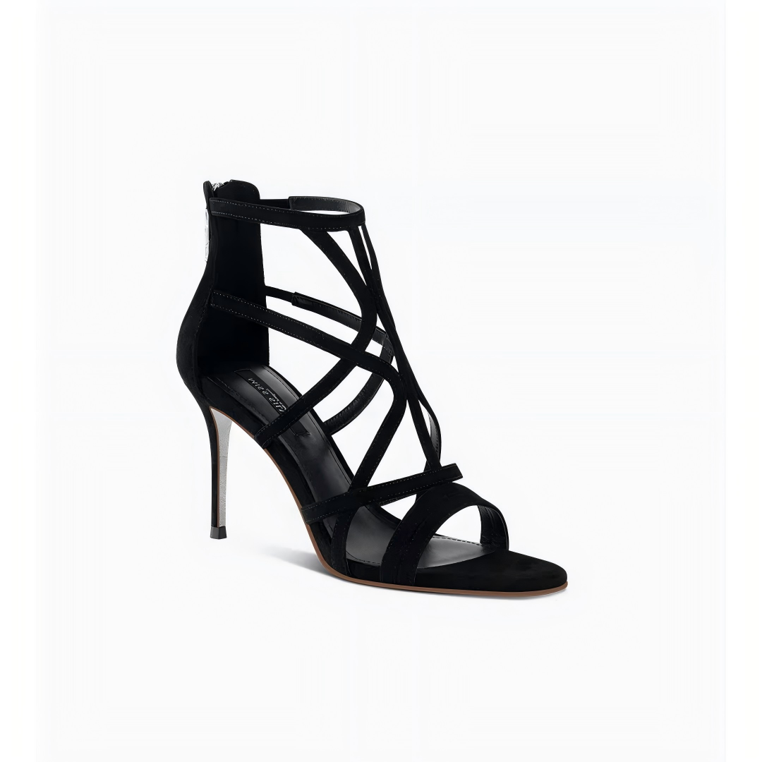 Suede Back Zip Caged Gladiator Stiletto Heel Sandals