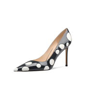 Black Patent Leather Polka Dot Pointed Toe Stiletto Pumps