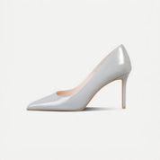 Grey Patent Leather Pointed-Toe Stiletto Pumps