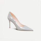 Grey Patent Leather Pointed-Toe Stiletto Pumps