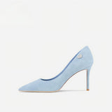 Dusty Blue Suede Pointed-Toe Stiletto Pumps