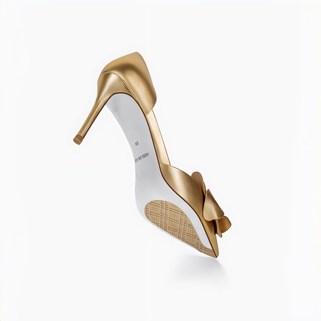 Gold Suede 3D Flower Appliqué Pointed Toe Stiletto Pumps
