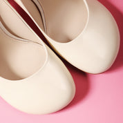 Polished Off-White Patent Heels with Comfortable Chunky Heel