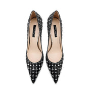 Black Silk Rhinestone Pointed Toe Pumps