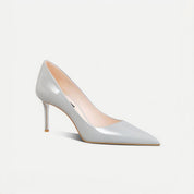 Grey Patent Leather Pointed-Toe Stiletto Pumps
