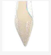Avocado Green Clear PVC Rhinestone Pointed Toe Stiletto Pumps