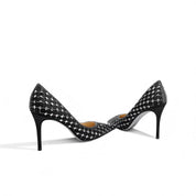 Black Silk Rhinestone Pointed Toe Pumps