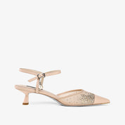 Crystal-Embellished Mesh Pointed-Toe Slingback Pumps