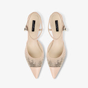 Crystal-Embellished Mesh Pointed-Toe Slingback Pumps