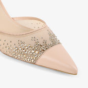 Crystal-Embellished Mesh Pointed-Toe Slingback Pumps