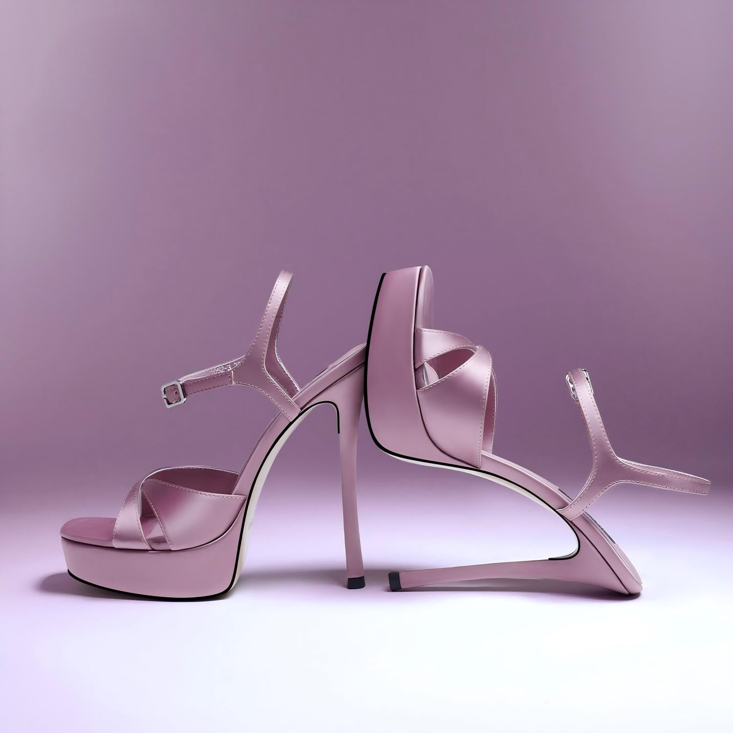 Pink Satin Platform Ankle Strap Stiletto Heel Sandals