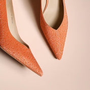 Orange Teardrop Crystal Pointed Toe Stiletto Pumps