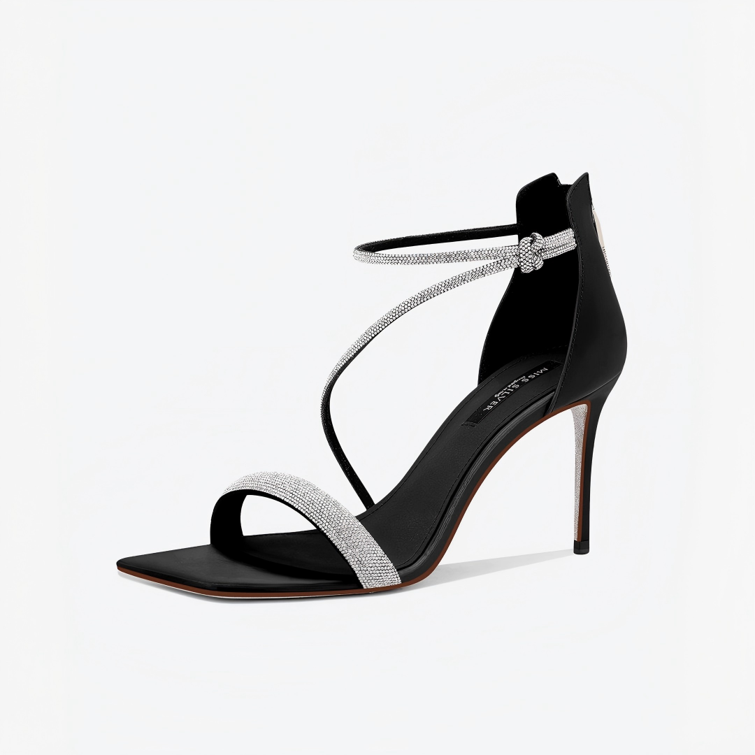 Black Rhinestone Slingback Stiletto Heels
