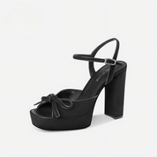Brown Suede Bow Y2K Platform Block Heel Ankle Strap Sandals