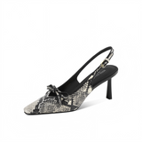 Snake Print Bow Slingback Heels