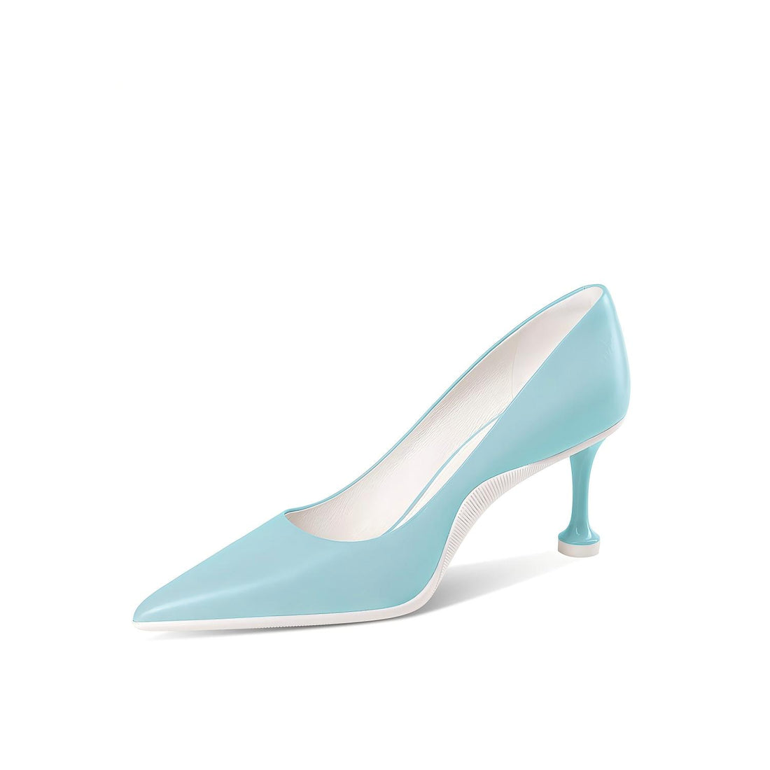 Light Blue Leather Pointed Toe Pumps with Fluted