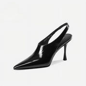 Black Patent Leather Pointed Toe Slingback Heels