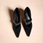 Elegant Black Velvet Pointed-Toe Mary Jane Pumps