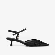 Crystal-Embellished Mesh Pointed-Toe Slingback Pumps