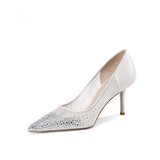White Sheer Mesh Ombre Rhinestone Pointed Toe Stiletto Pumps